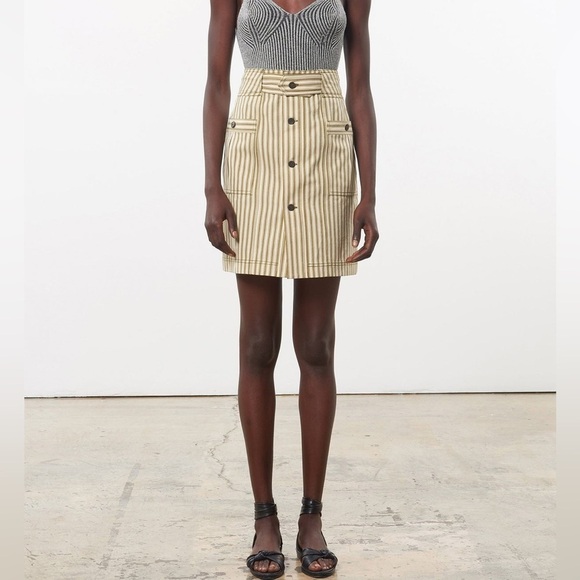 Mara Hoffman Lici Striped Organic Cotton Blend Olive Green Cream Skirt Size 4 - Picture 1 of 14
